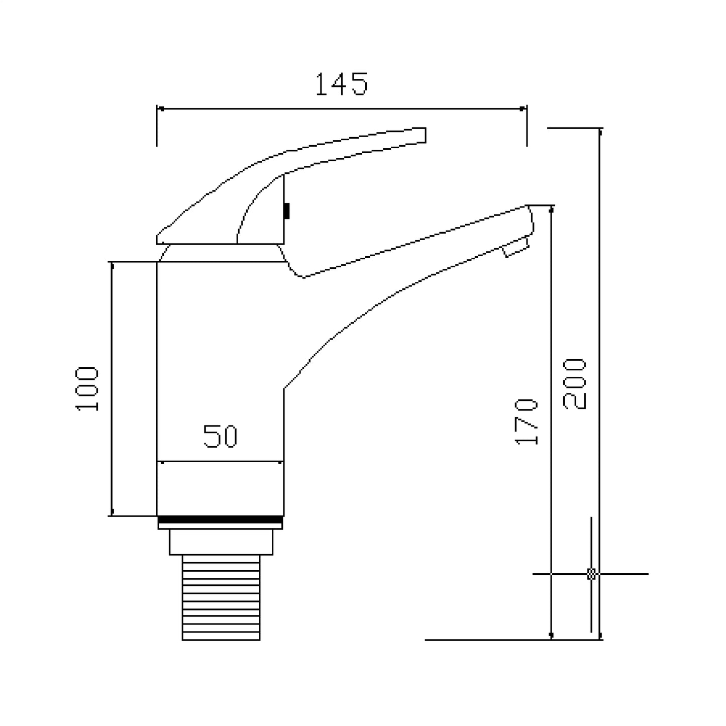Technical drawing of a faucet with dimensions labeled