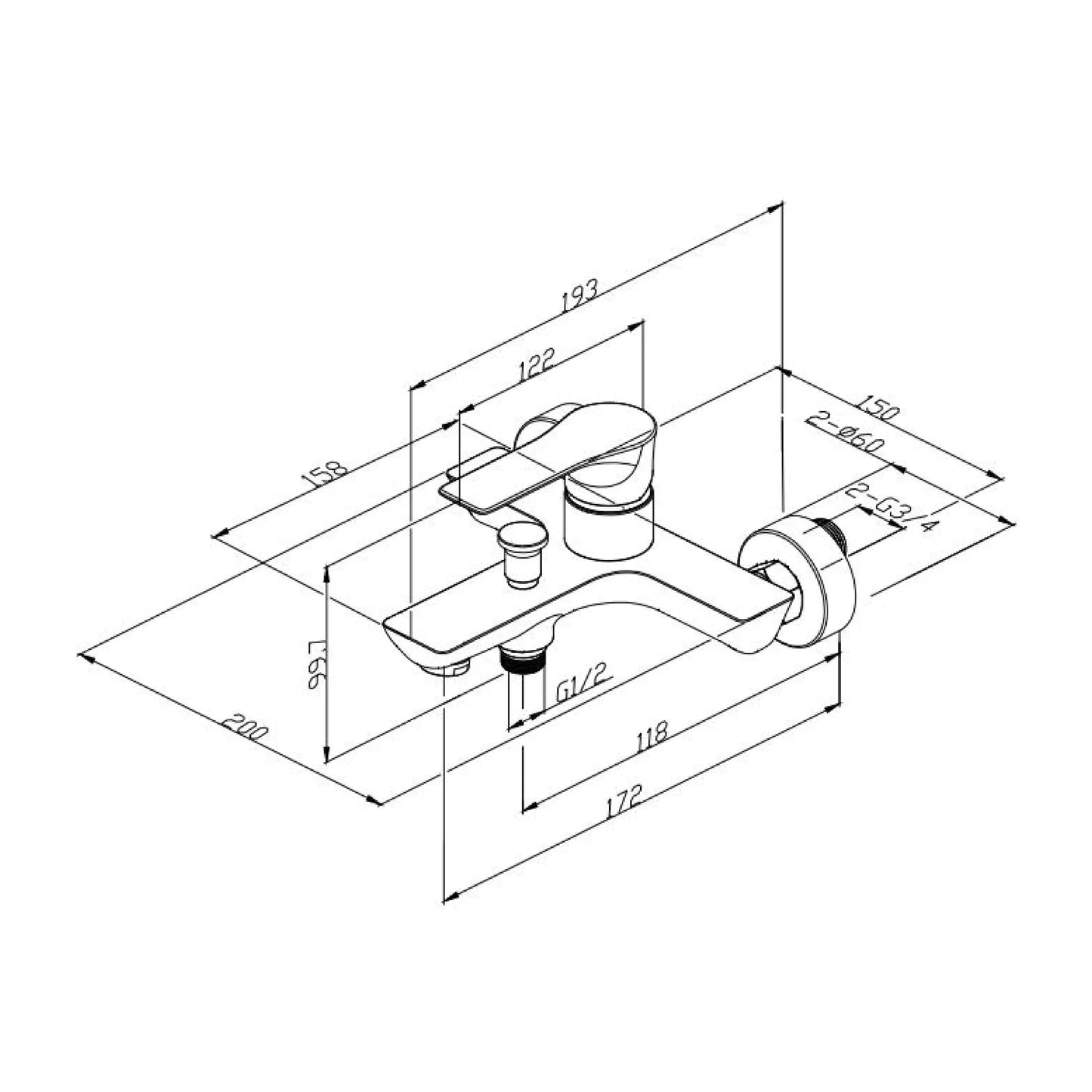 Sanitar COB-BM wall-mounted brass bath mixer with a polished chrome finish, featuring a sleek modern design with dual-handle controls and a central diverter.