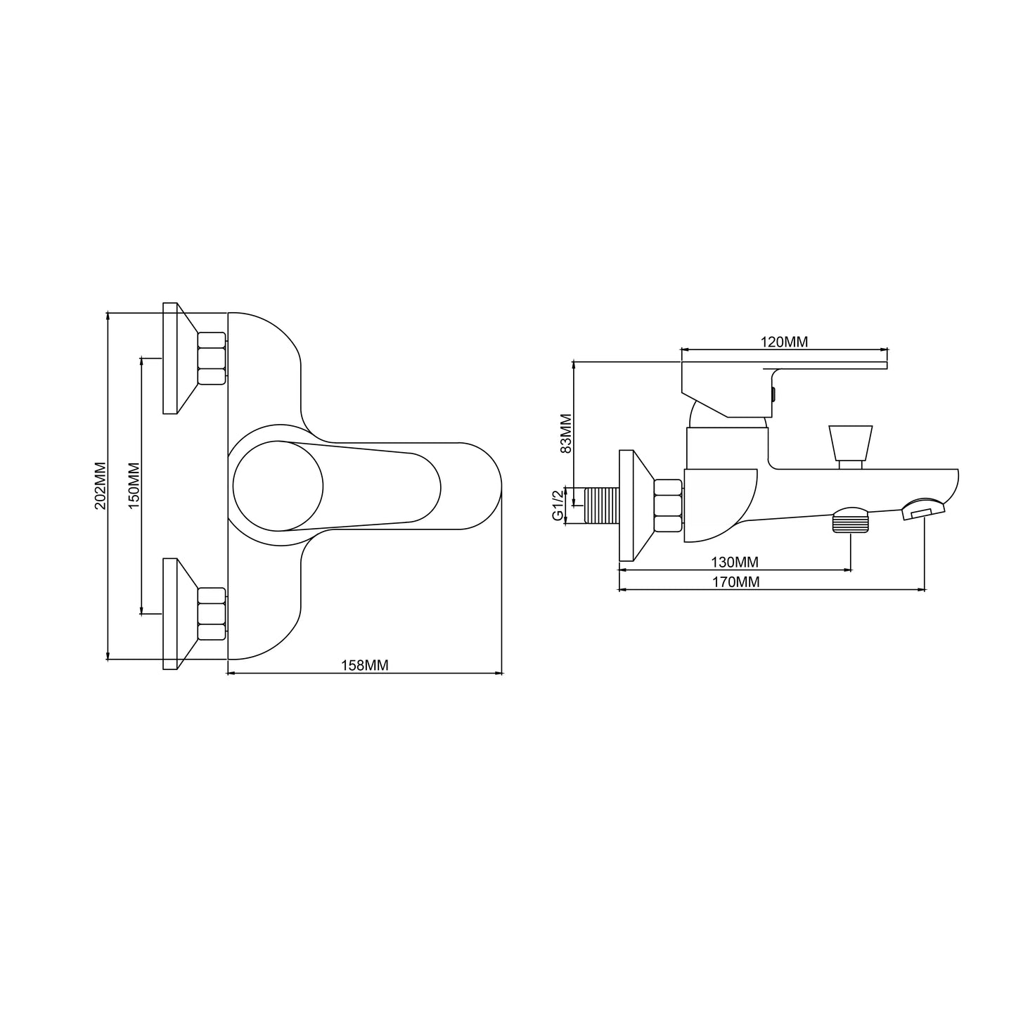 Sanitar CORAL-BM wall-mounted brass bath mixer with a polished chrome finish, featuring single-handle controls and a central diverter spout.