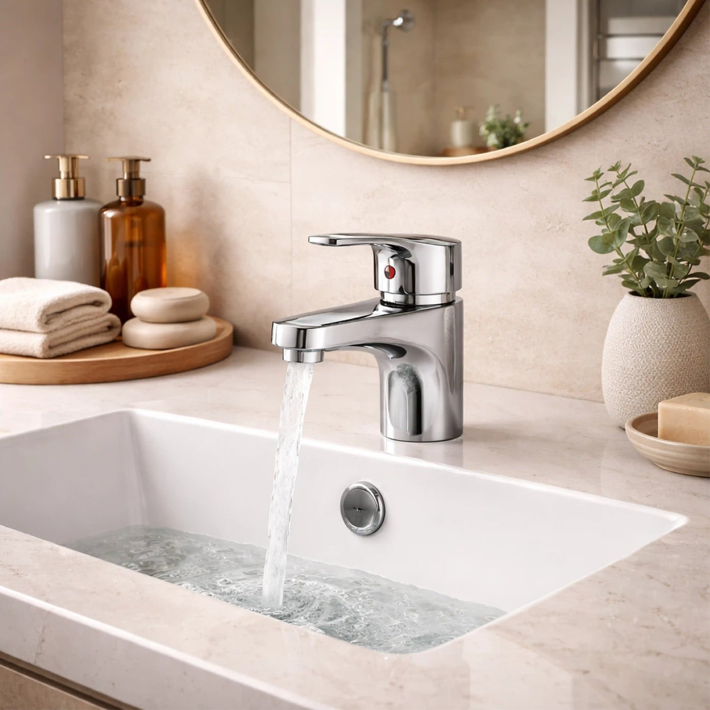 Sanitar CRYSTAL-WB brass washbasin mixer with a polished chrome finish, modern single-lever handle, and a sleek curved spout design.
