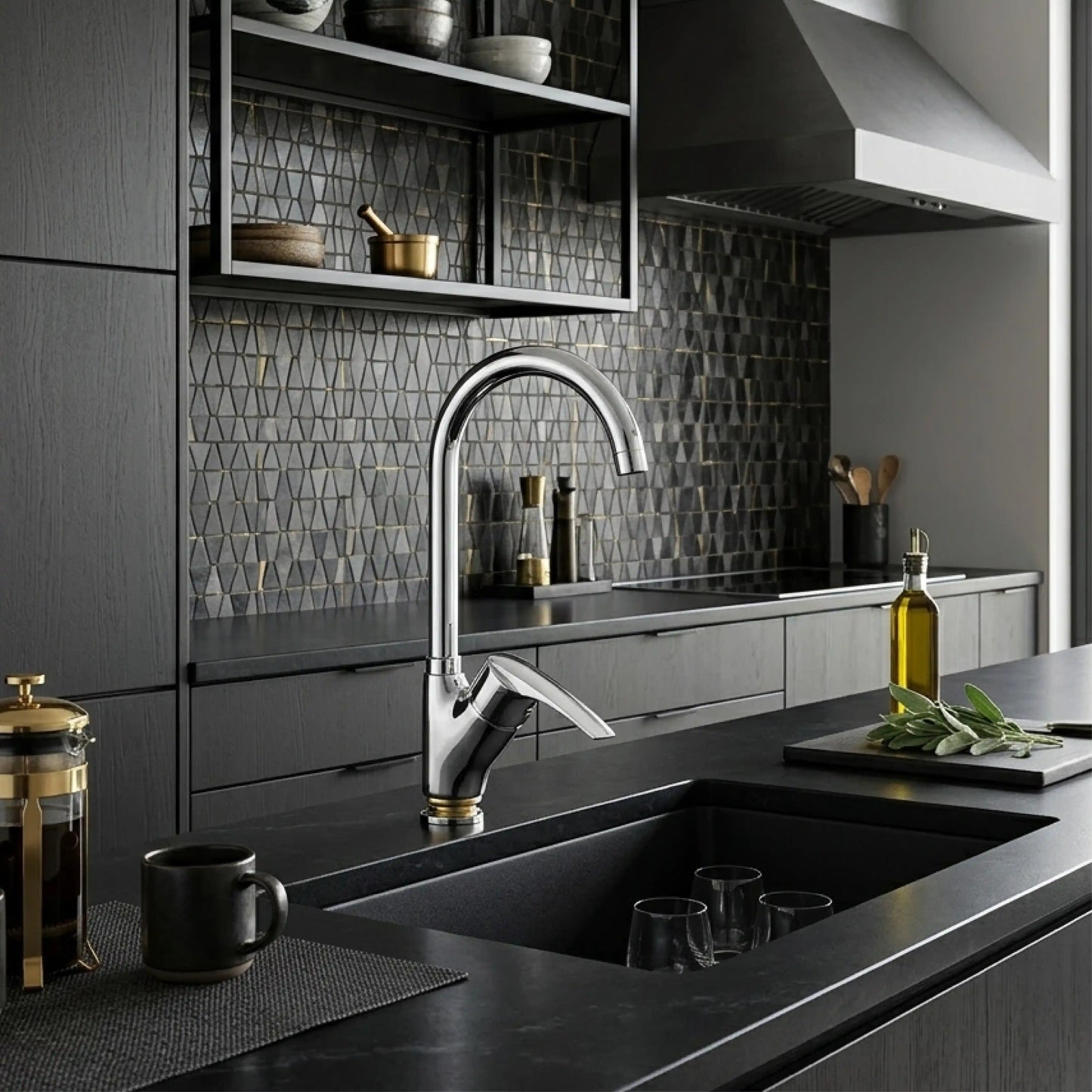 Sanitar CRYSTAL-ZM8 premium brass kitchen sink mixer featuring a polished chrome finish with a modern single-lever handle and an elegant swivel spout.