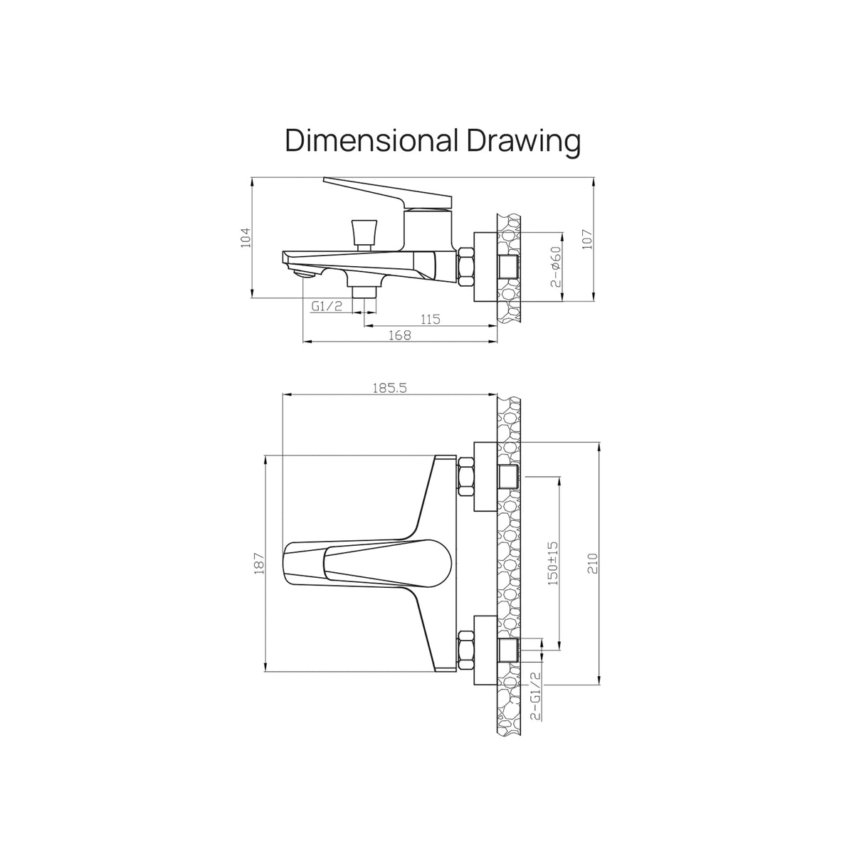atri bm bath mixer dimensional drawing