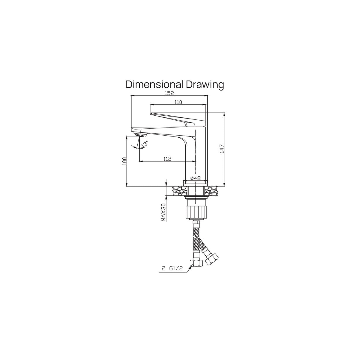 Atri-wb washbasin mixer dimensional drawing