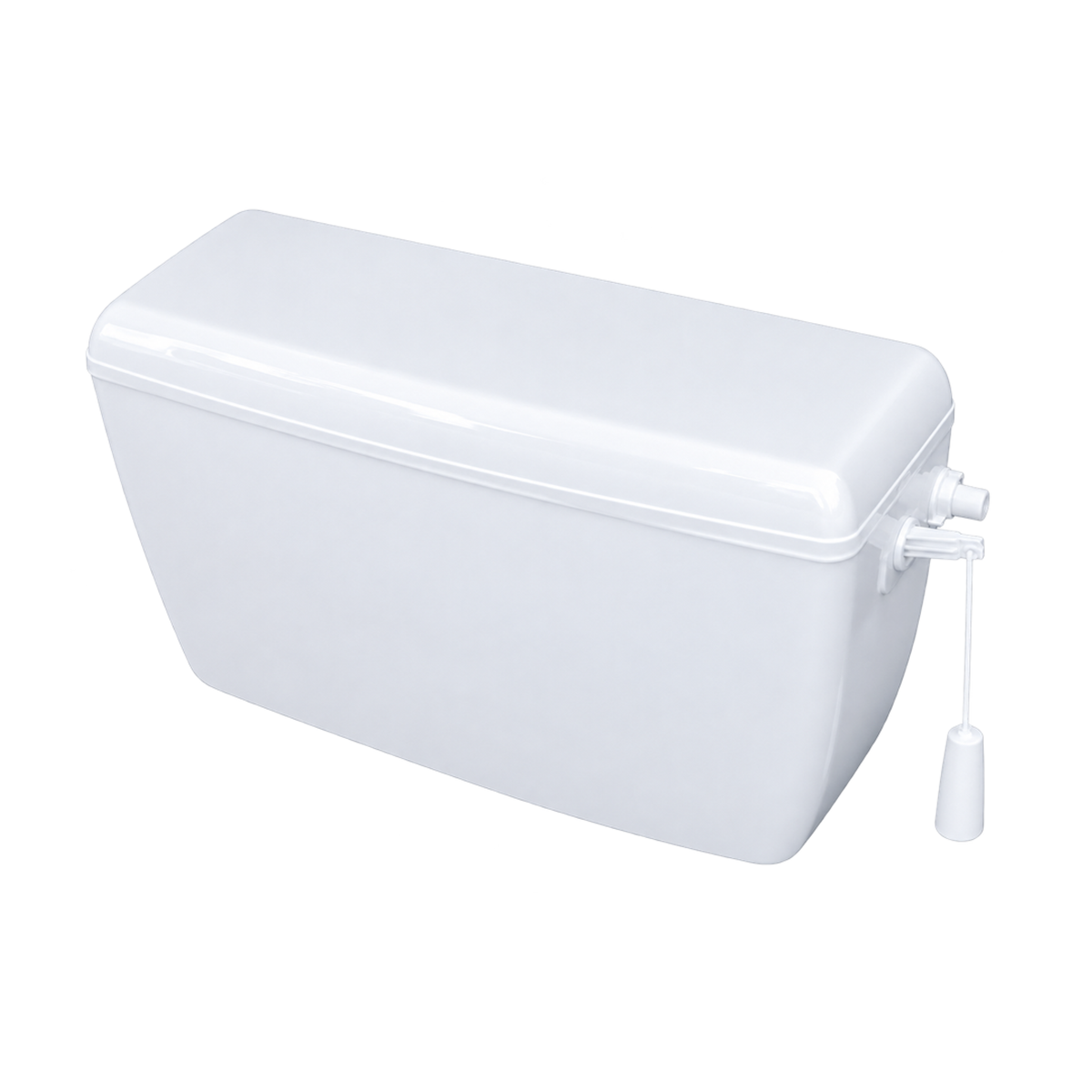 Grande Flush Tank SKU GRCN IPPFT4 E09 side pull white toilet tank isolated on white background.