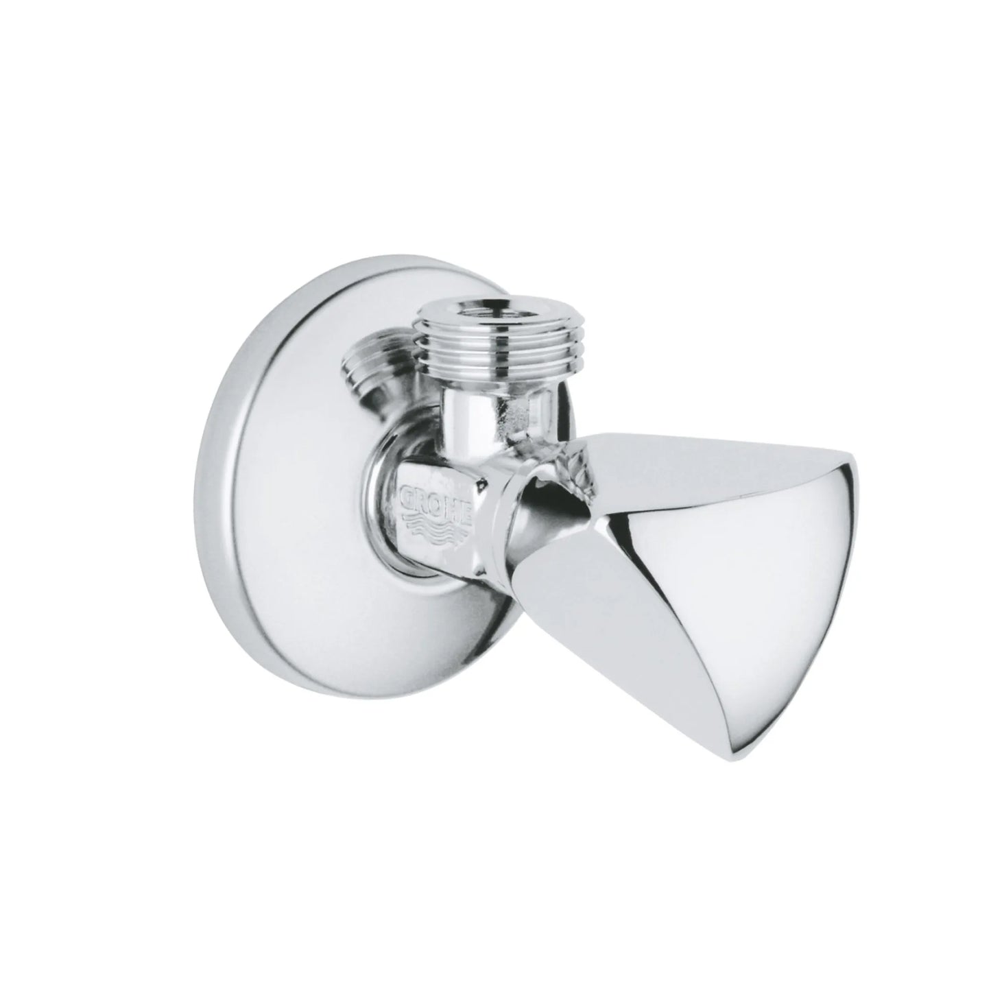 GROHE 22940000 chrome angle valve with 1/2 inch connection, featuring a TDL handle and a circular wall flange.