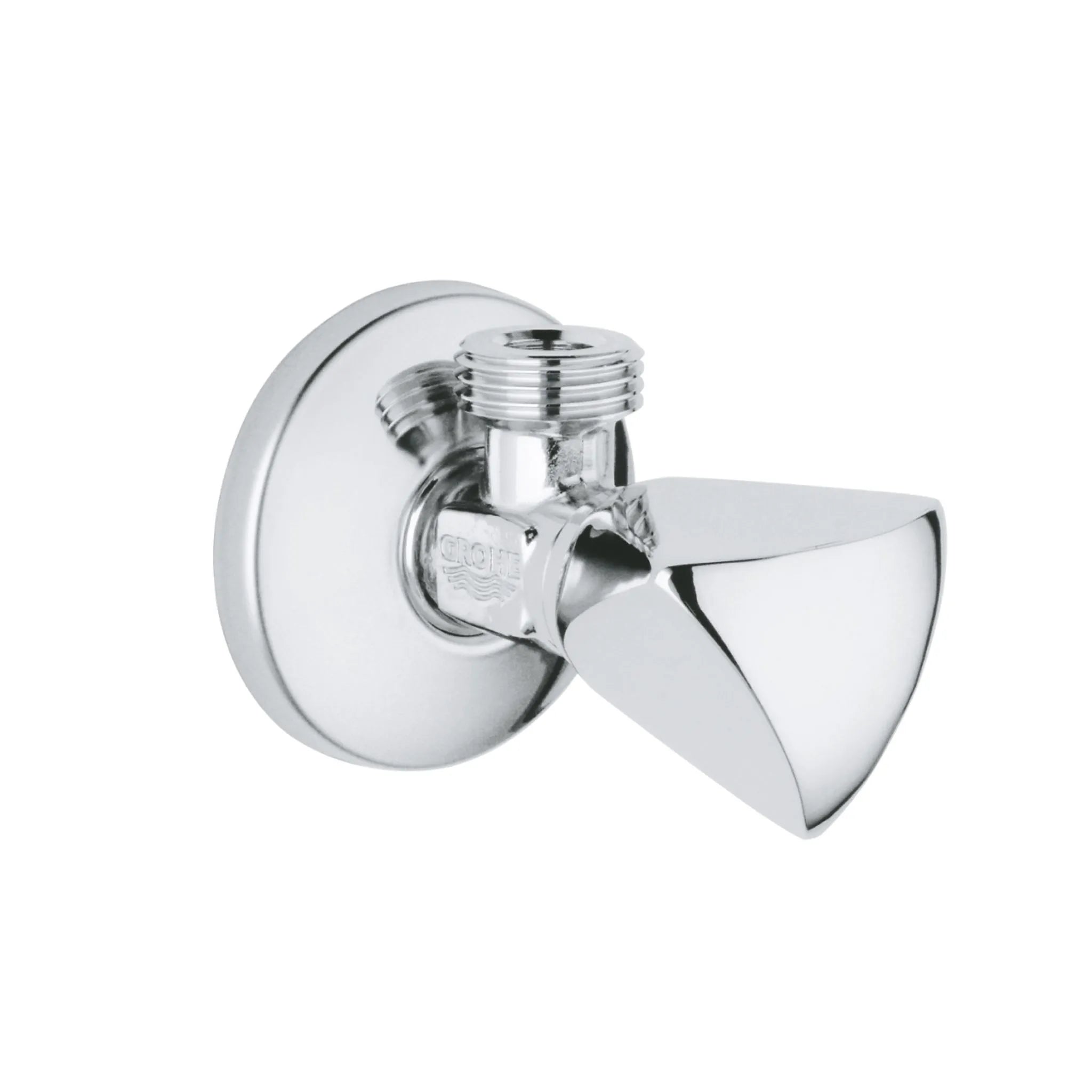 GROHE 22940000 chrome angle valve with 1/2 inch connection, featuring a TDL handle and a circular wall flange.