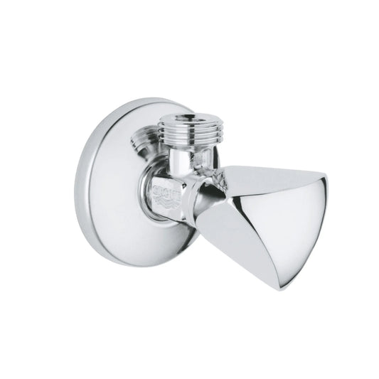 GROHE 22940000 chrome angle valve with 1/2 inch connection, featuring a TDL handle and a circular wall flange.