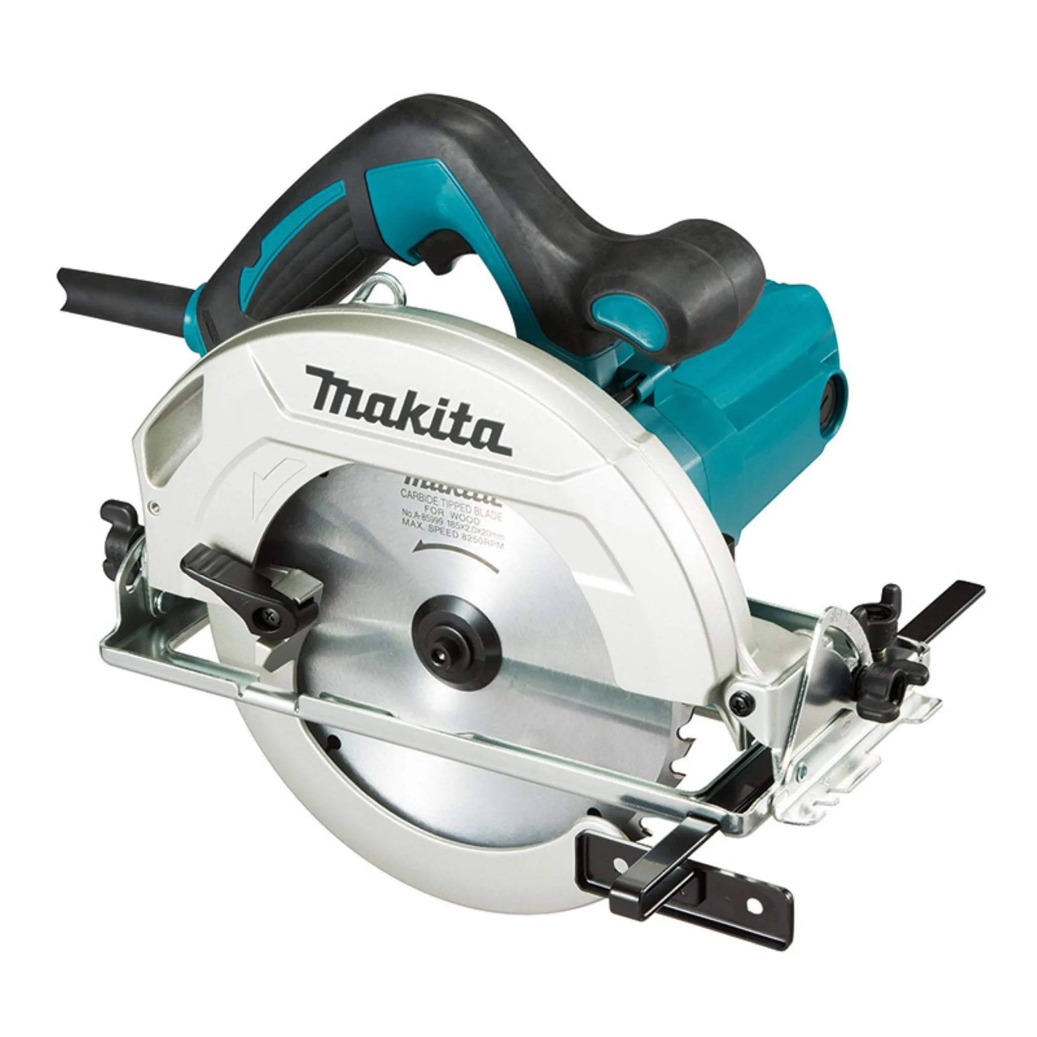 Makita HS7010 corded electric circular saw with a 185mm carbide-tipped blade and ergonomic teal handle.