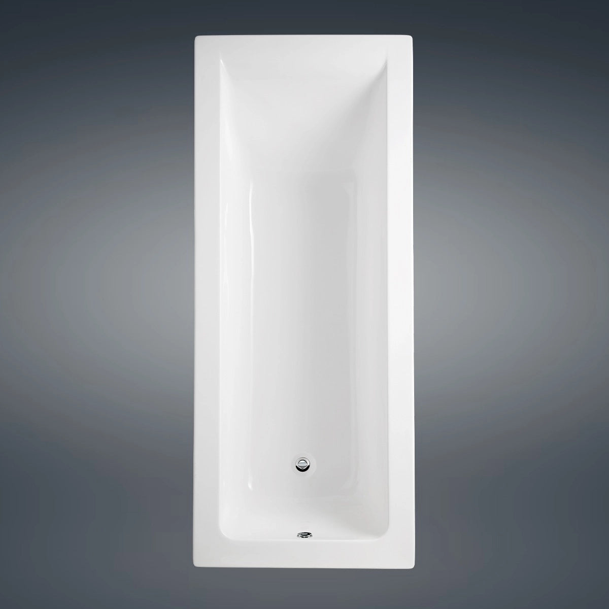 A top-down studio view of the RAK-Metropolitan 170x70cm rectangular drop-in bathtub in glossy Alpine White, showing its spacious ergonomic interior and clean straight edges.