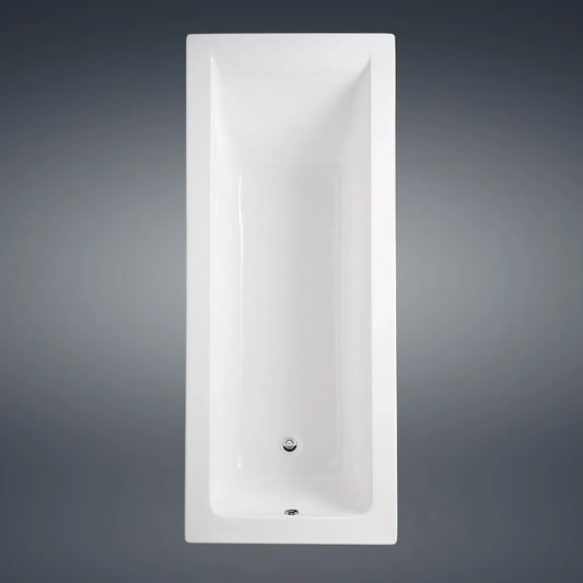 A top-down studio view of the RAK-Metropolitan 170x70cm rectangular drop-in bathtub in glossy Alpine White, showing its spacious ergonomic interior and clean straight edges.
