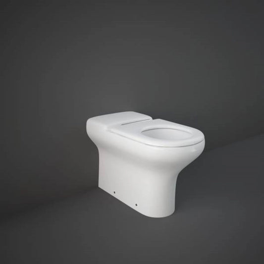 RAK Ceramics Special Needs Compact back-to-wall rimless toilet pan (CO21AWHA) in Alpine White, featuring an extended 750mm depth and comfort height design.
