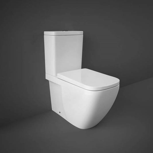 RAK Ceramics Caroline close coupled back-to-wall toilet pan in Alpine White (CY11AWHA) featuring a sleek rounded rectangle bowl and concealed trapway.