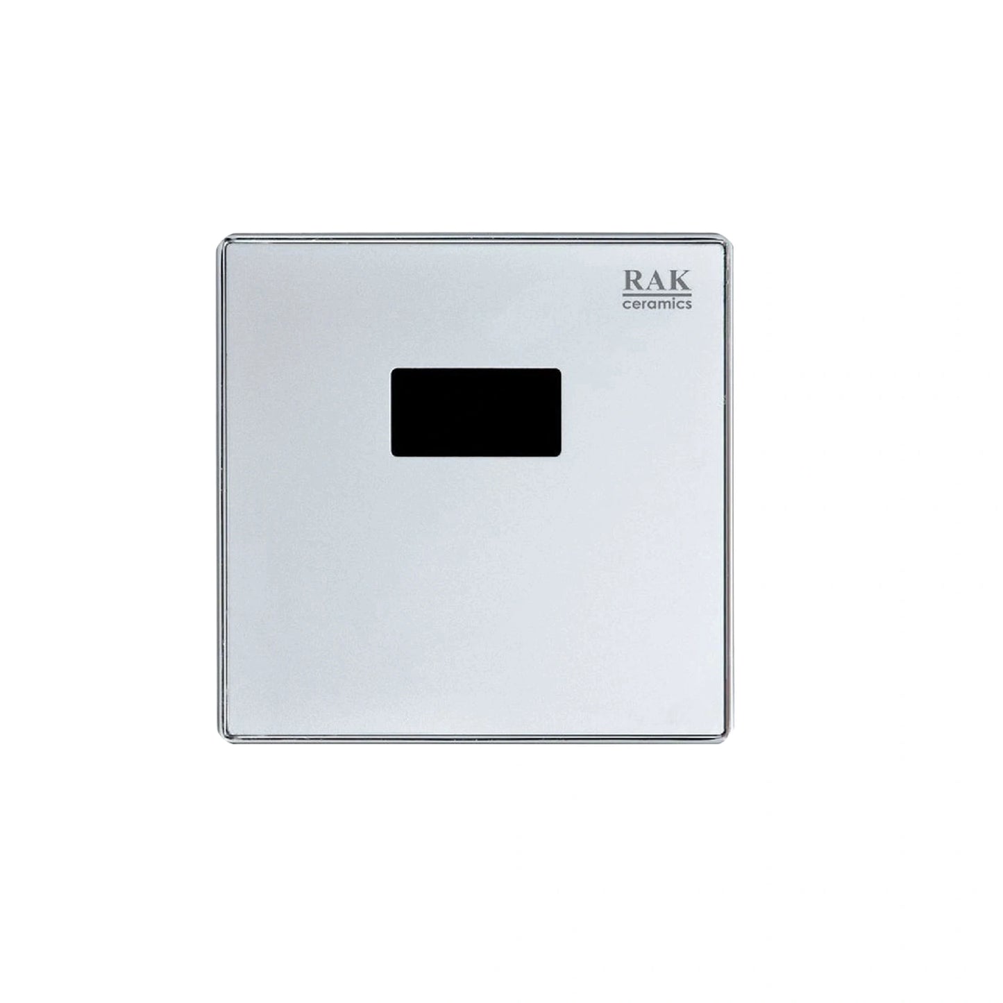RAK Ceramics square infrared urinal sensor plate in brushed stainless steel (FS10RAK+FS10RAKB), featuring a sleek flat design and central sensor eye.