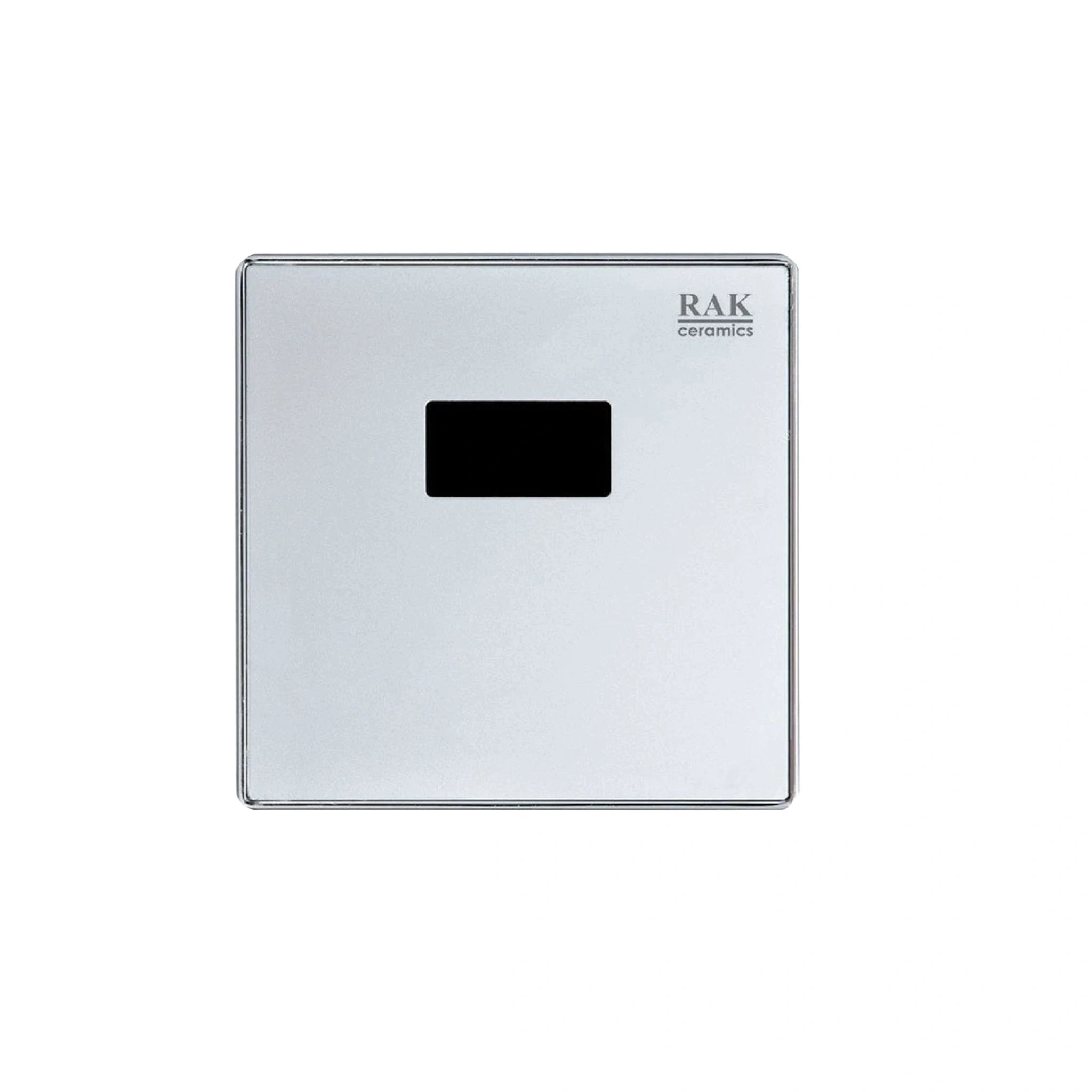 RAK Ceramics square infrared urinal sensor plate in brushed stainless steel (FS10RAK+FS10RAKB), featuring a sleek flat design and central sensor eye.