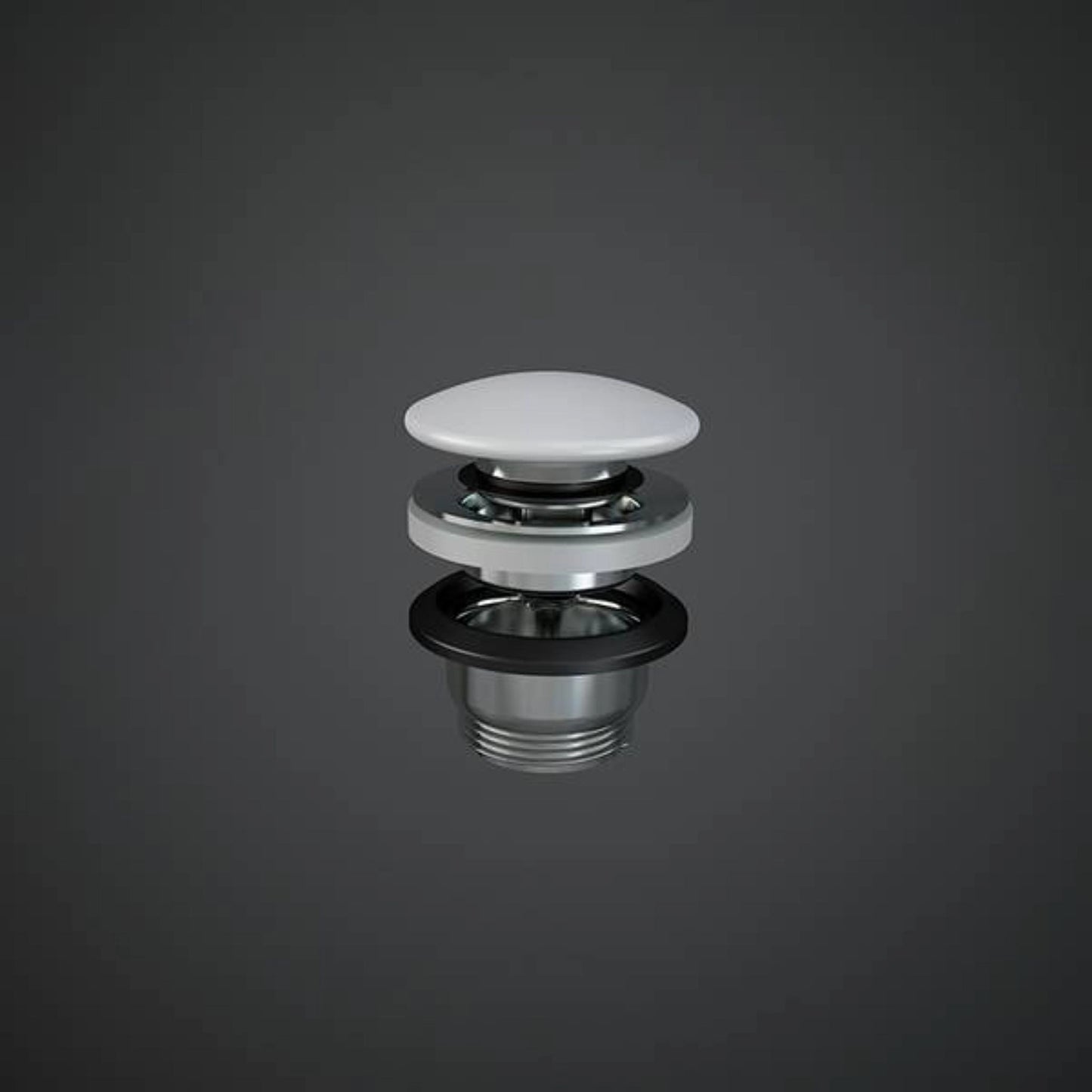 RAK Ceramics Duo round click-clack pop-up basin waste featuring a high-quality Matte White ceramic top plug and chrome-plated brass body.