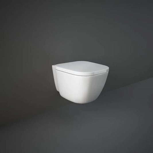 RAK-One Elena EL12AWHA wall hung water closet pan in Alpine White, 520mm rounded rectangle design.