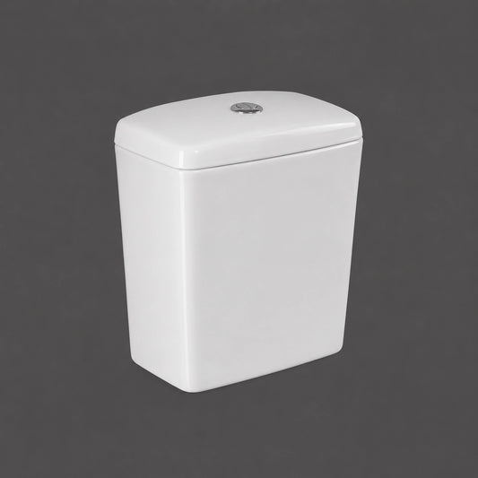 RAK Ceramics Flora FL20AWHA white vitreous china flush tank featuring a dual flush button and smooth curved design.