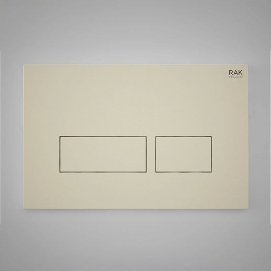 Front view of the RAK Ceramics RAK-Ecofix rectangular push plate in a smooth Matt Greige finish, featuring two sleek rectangular dual-flush buttons.