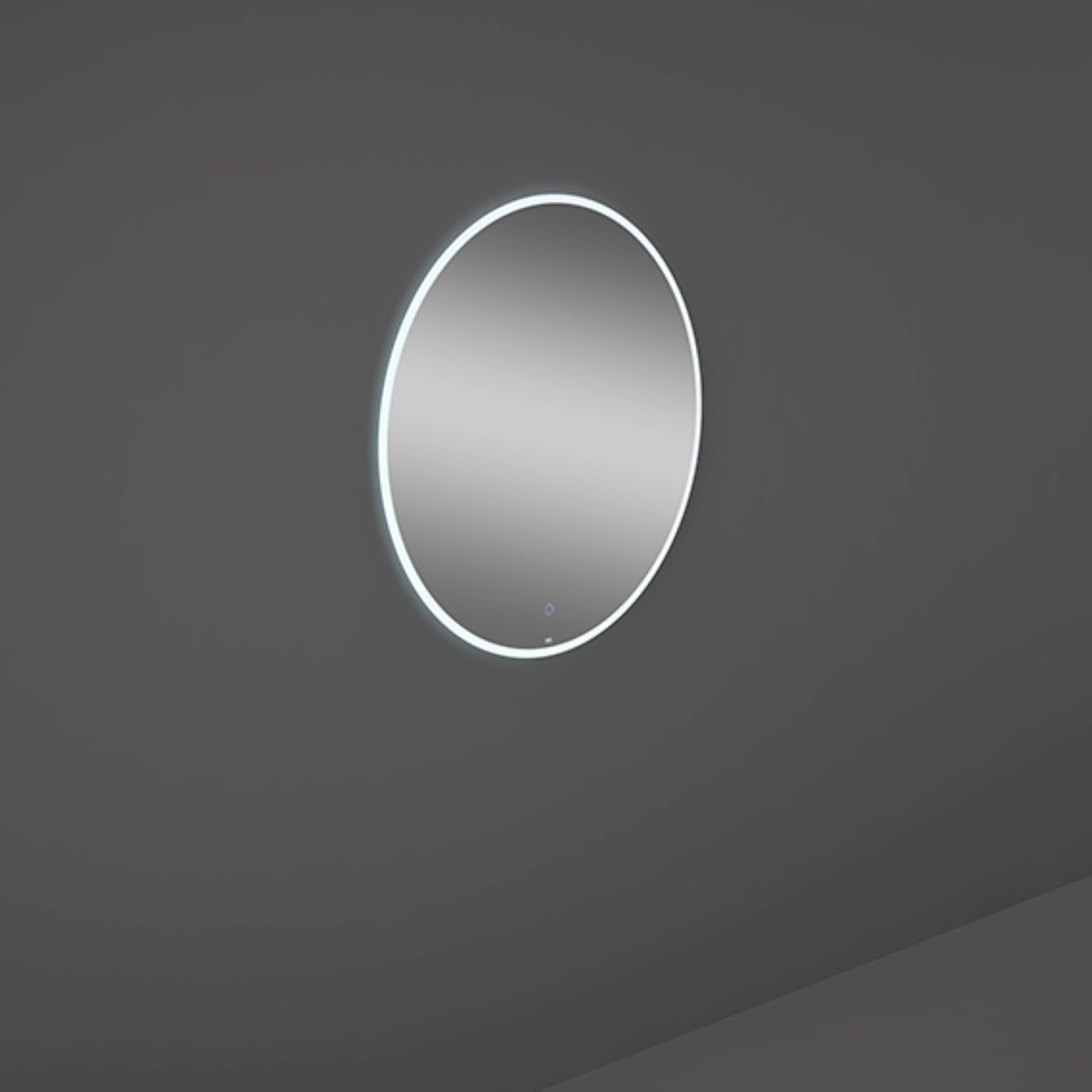 RAK Ceramics Joy 60cm round bathroom mirror featuring a sleek frameless edge and integrated cool white LED light strip.