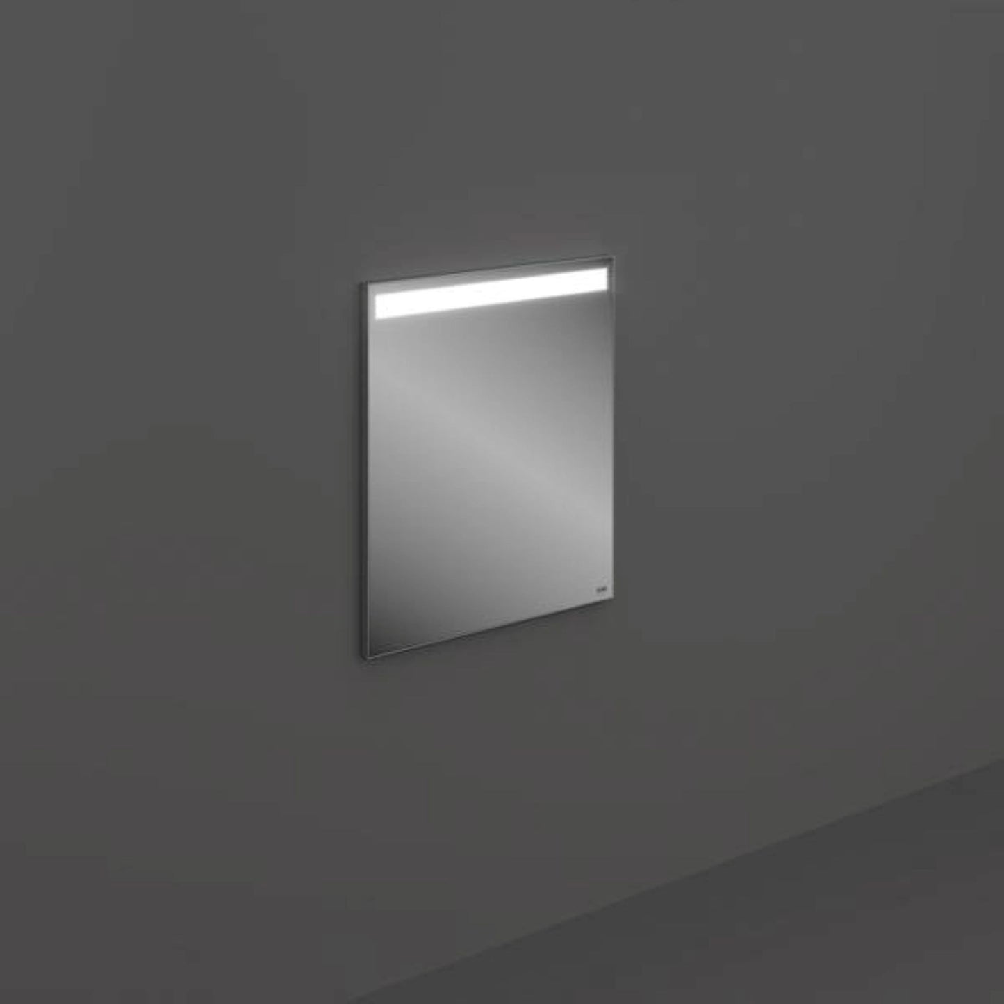 RAK Ceramics Joy 60cm rectangular bathroom mirror with vertical LED light strips on the sides and a slim 32mm profile.