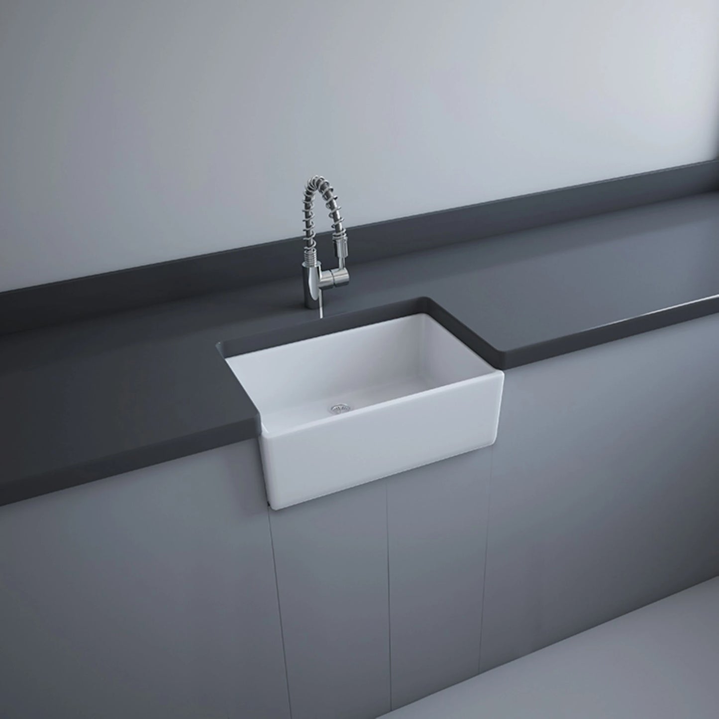RAK Ceramics New York kitchen sink (OC188AWHA) in Alpine White, showing its high-gloss ceramic finish and deep rectangular single-bowl design.