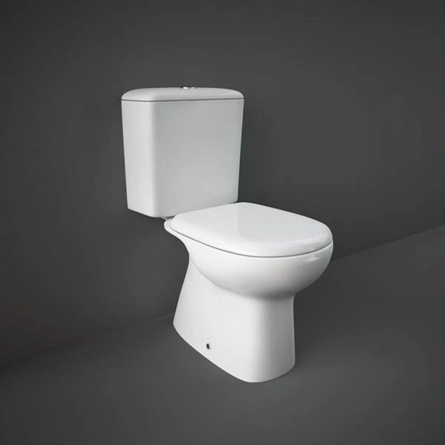 RAK Ceramics Liwa close coupled S-Trap toilet pan in White (LW17AWHA) featuring an oval bowl shape and concealed trapway.