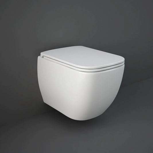 RAK-Metropolitan MP12AWHA wall hung water closet pan in Alpine White, 525mm rounded rectangle design.