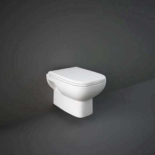 RAK Ceramics Origin ORG12AWHA wall hung water closet pan in Alpine White, 500mm rounded rectangle design.