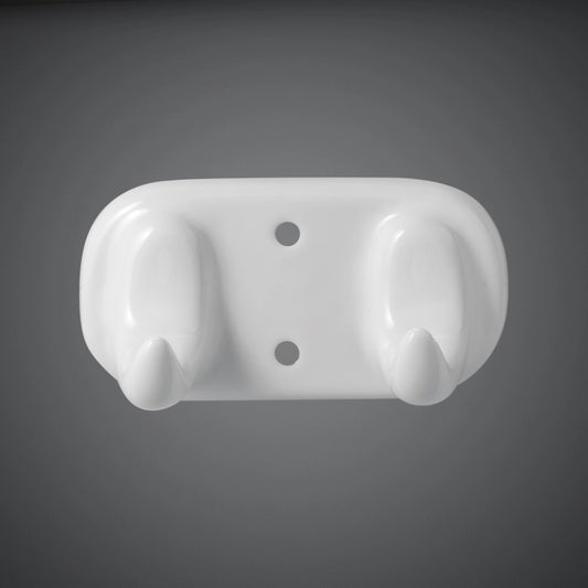 A studio photograph of the RAK-Europa Robe Hook in Alpine White, showing its smooth ceramic finish and sturdy double-hook design for bathroom organization.