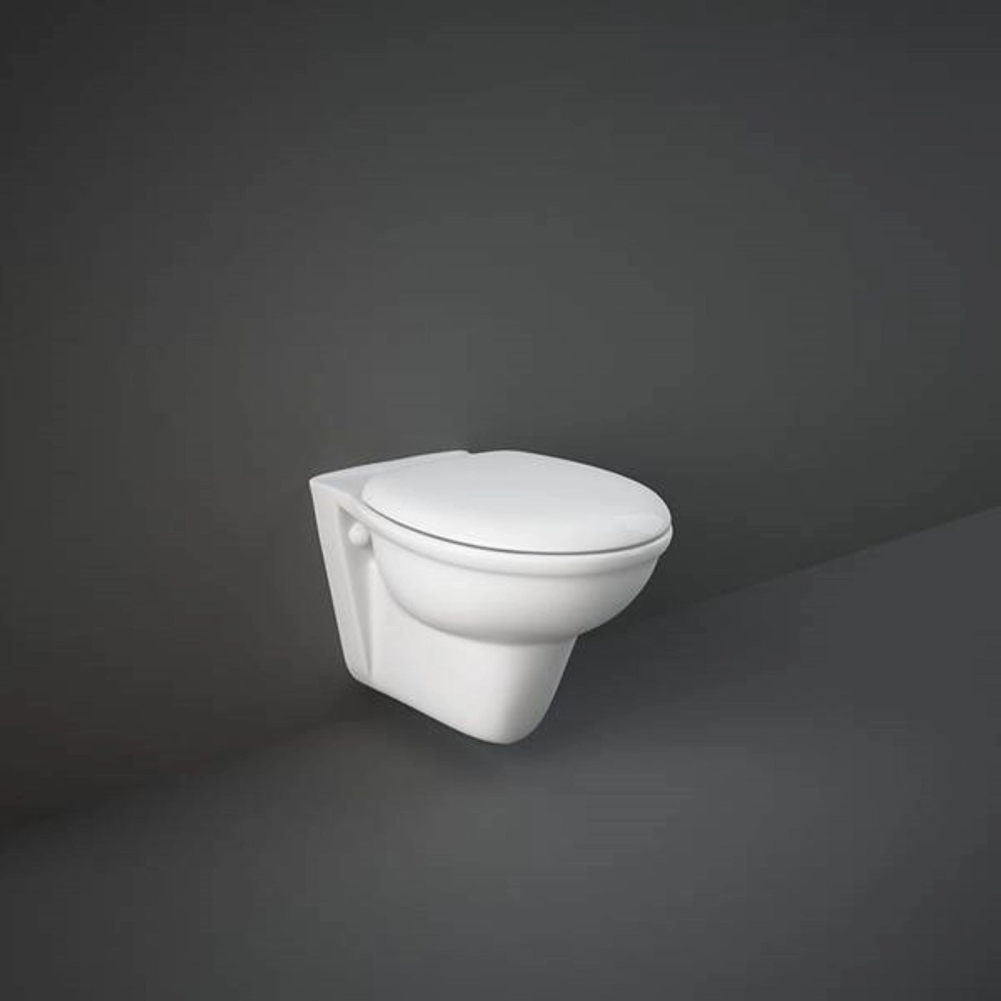 RAK Ceramics Reserva RS12AWHA wall hung water closet pan in Alpine White finish, 550mm compact oval design.