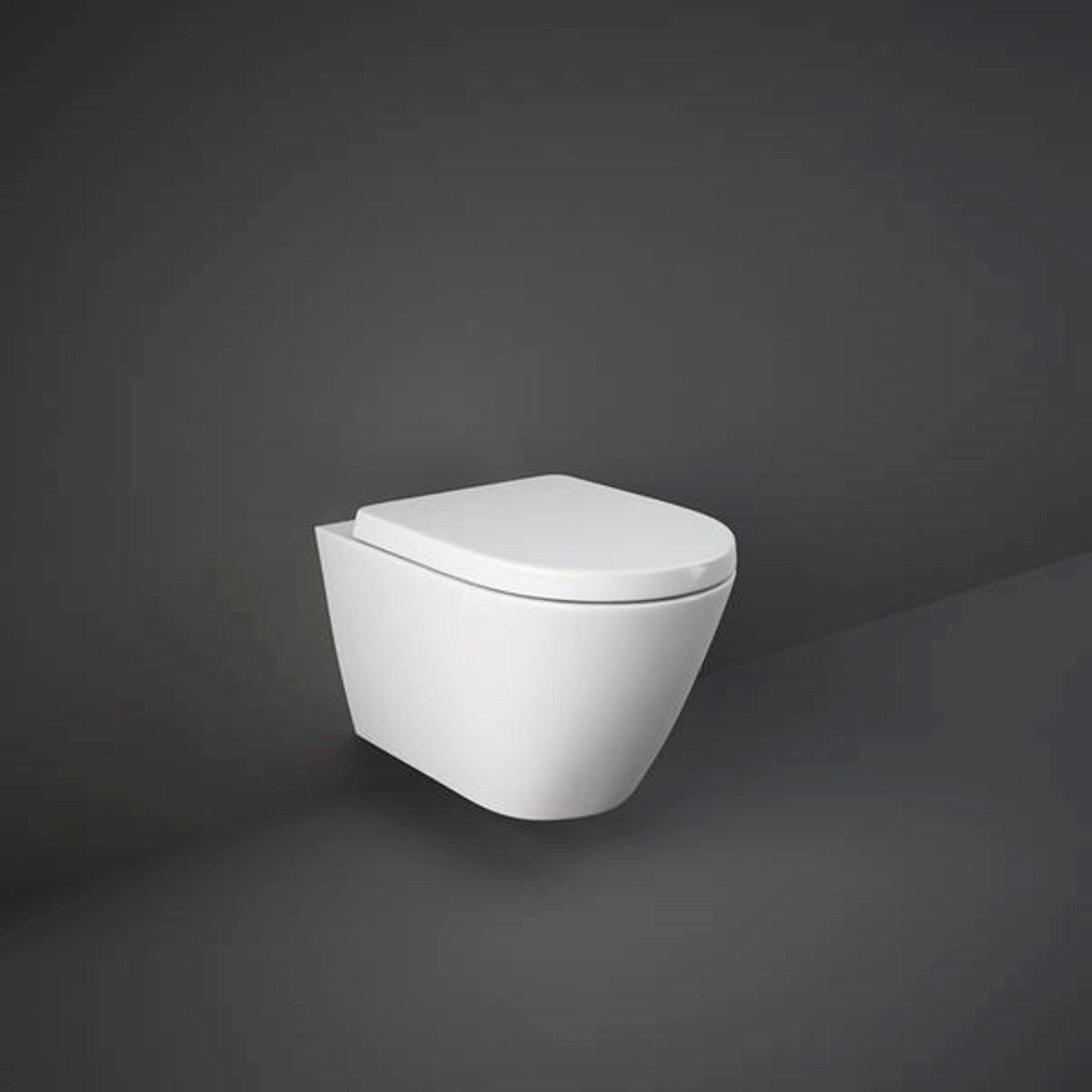 RAK-Resort RST23AWHA rimless wall hung water closet pan in Alpine White with a 52cm projection and hidden fixing system.