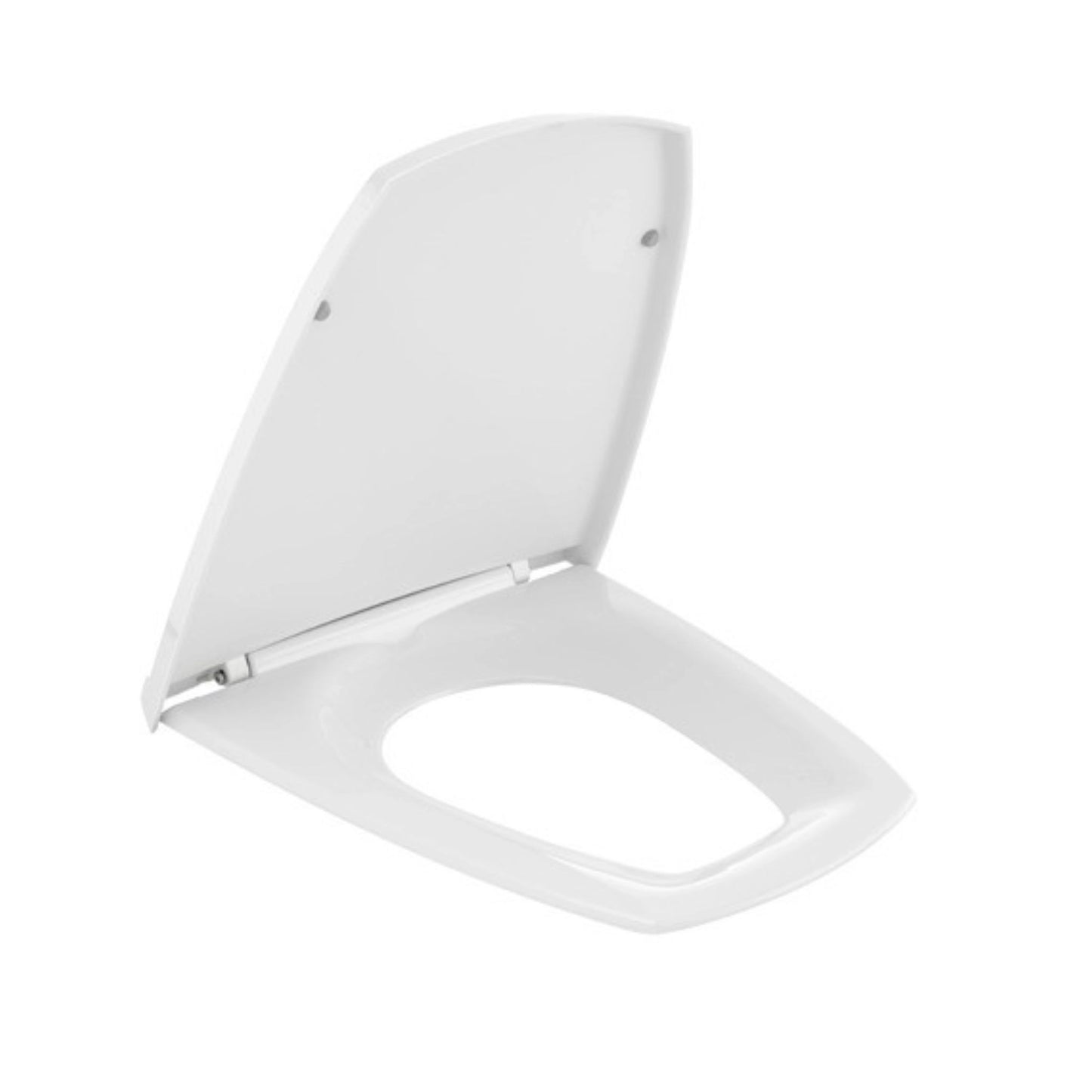 RAK Ceramics Star Galaxy series round ABS toilet seat cover in glossy white, opened view from an elevated angle.