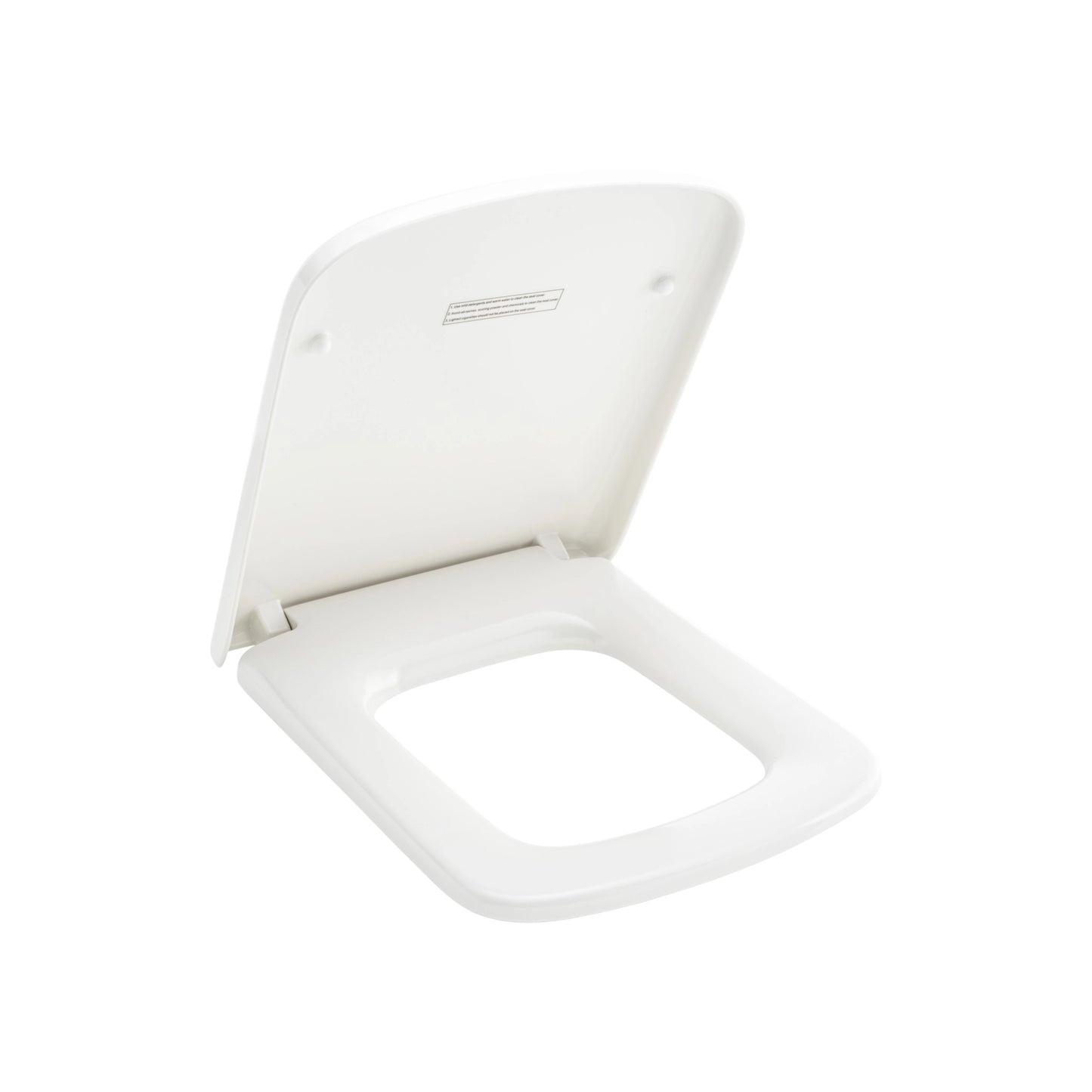 RAK Ceramics Summit collection square-shaped white urea toilet seat cover, capturing the open view to highlight its ergonomic and clean design.