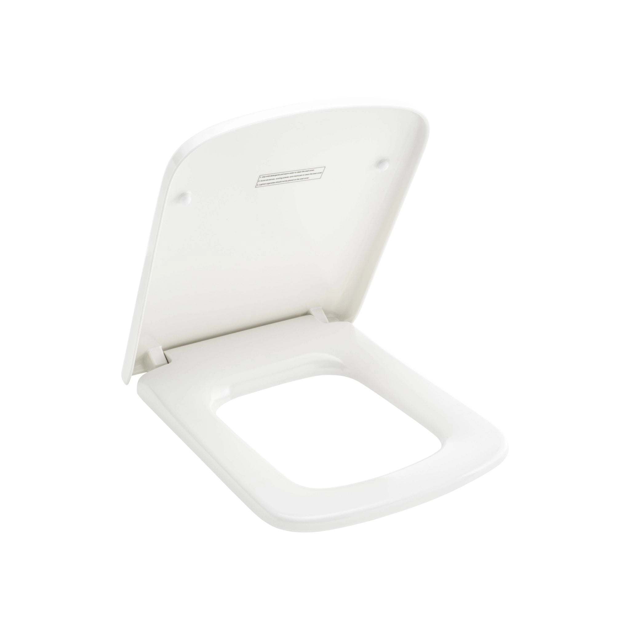 RAK Ceramics Summit collection square-shaped white urea toilet seat cover, capturing the open view to highlight its ergonomic and clean design.
