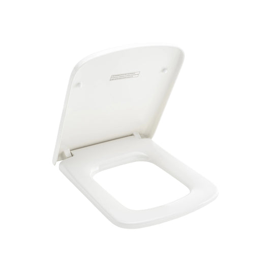 RAK Ceramics Summit collection square-shaped white urea toilet seat cover, capturing the open view to highlight its ergonomic and clean design.