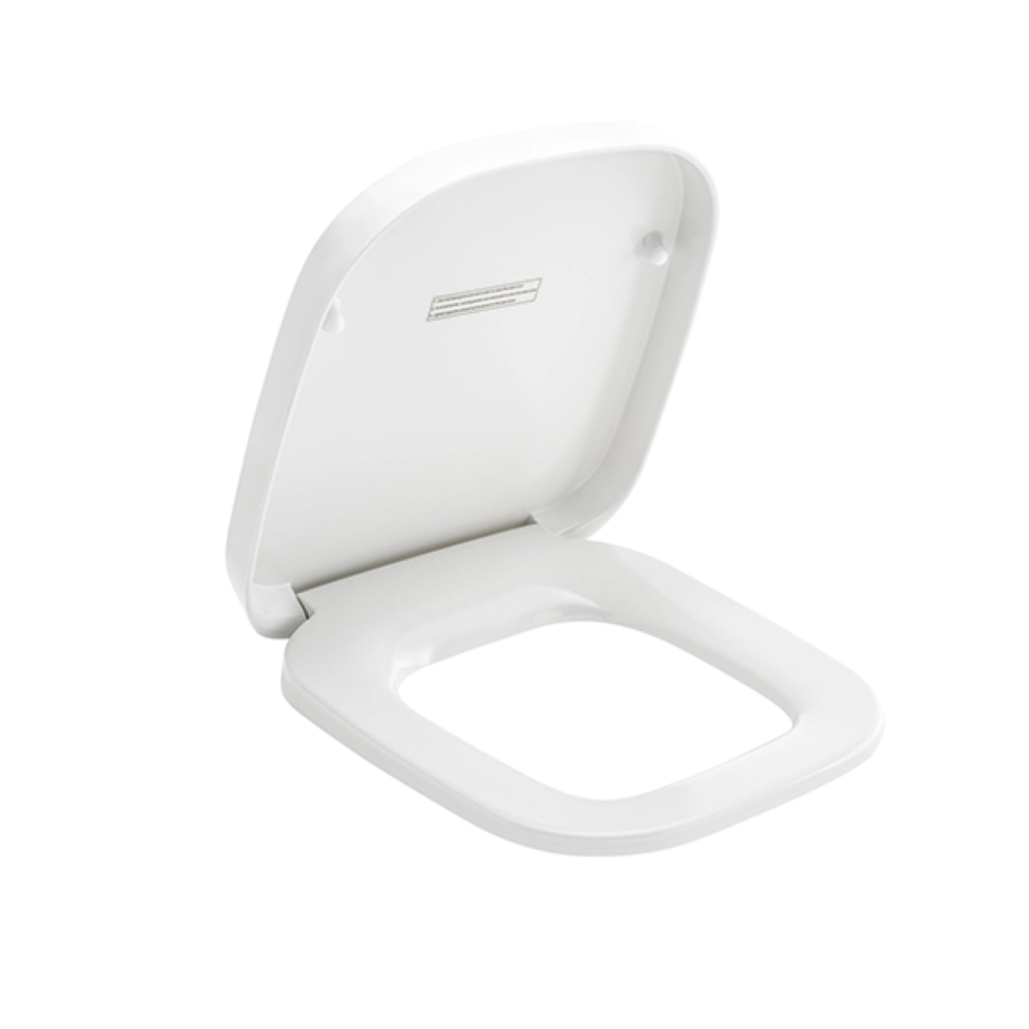 RAK Ceramics Elena collection square-shaped white urea toilet seat cover, captured from opened view to display its clean, ergonomic design.