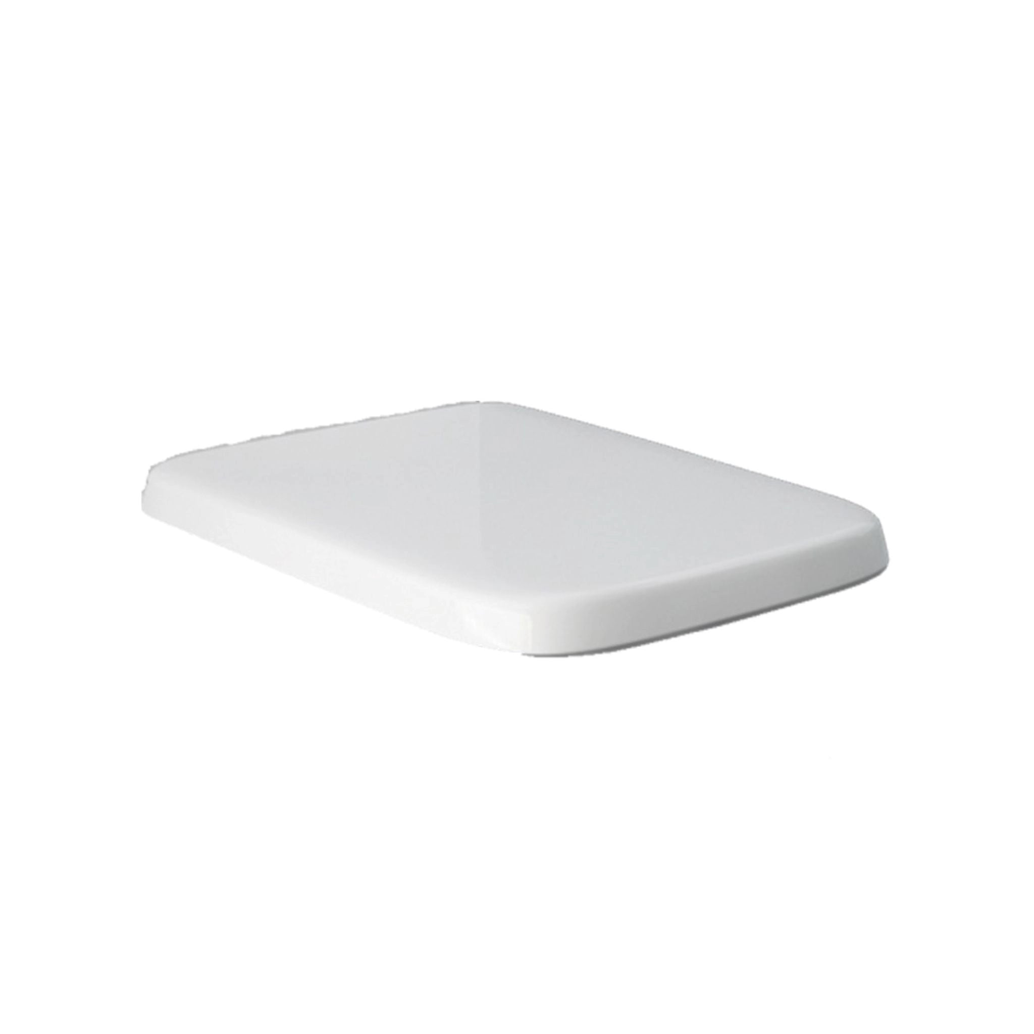 A high-angle view of the RAK Ceramics Series 600 rounded rectangle urea toilet seat cover in alpine white, showing its sleek, modern profile.