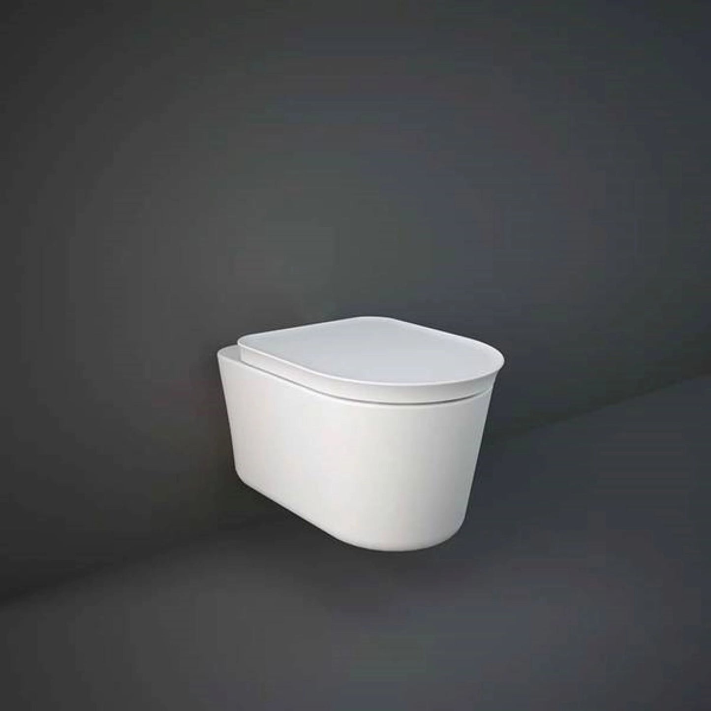 RAK-Valet VALWC1446500A rimless wall hung water closet pan in Matt White finish, 560mm compact oval design.