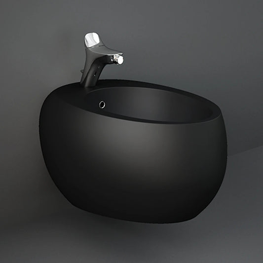 A profile studio shot of the RAK-Cloud 56cm Wall Hung Bidet in Matt Black, showcasing its distinctive floating design and smooth, curved "cloud" silhouette.