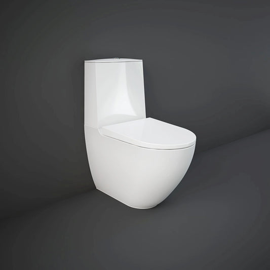 RAK-Des DESWC1146AWHA rimless back to wall close coupled water closet pan in Alpine White with hidden fixations.