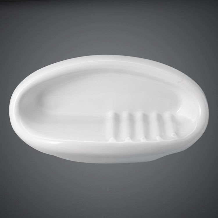 A studio shot of the RAK-Europa Large Soap Holder in an Ivory finish, highlighting its smooth ceramic surface and spacious oval-shaped basin for holding soap.