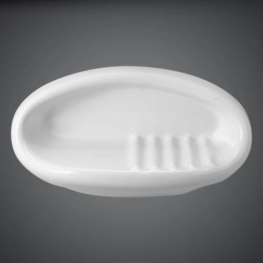 A studio shot of the RAK-Europa Large Soap Holder in an Ivory finish, highlighting its smooth ceramic surface and spacious oval-shaped basin for holding soap.