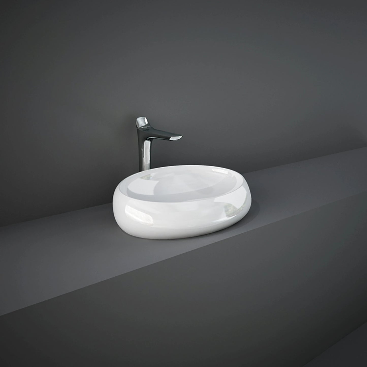 RAK-CLOUD CLOCT6000AWHA oval counter top washbasin in Alpine White ceramic, showing smooth organic curves.