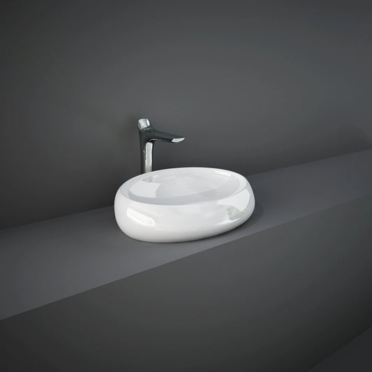 RAK-CLOUD CLOCT6000AWHA oval counter top washbasin in Alpine White ceramic, showing smooth organic curves.