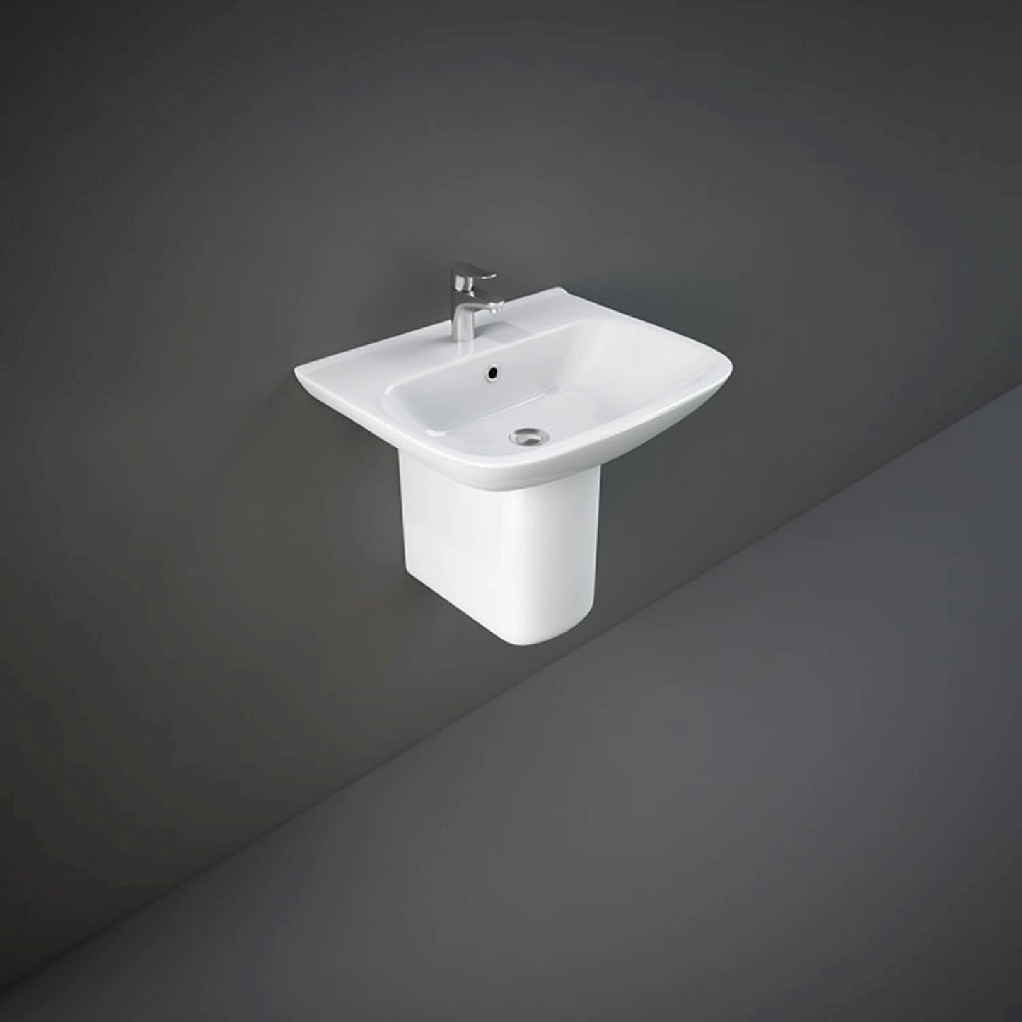 RAK Ceramics CY0103AWHA Resort Alpine White ceramic half pedestal for wall-hung wash basins.