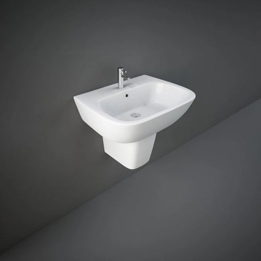 RAK-ONE Elena 60cm alpine white wash basin featuring a rounded rectangle shape and a pre-drilled single tap hole.