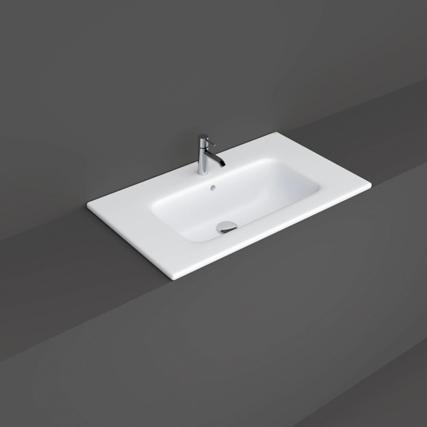RAK-JOY JOYDI08101WH 81x46cm rectangular drop-in washbasin with one tap hole in Pure White ceramic.