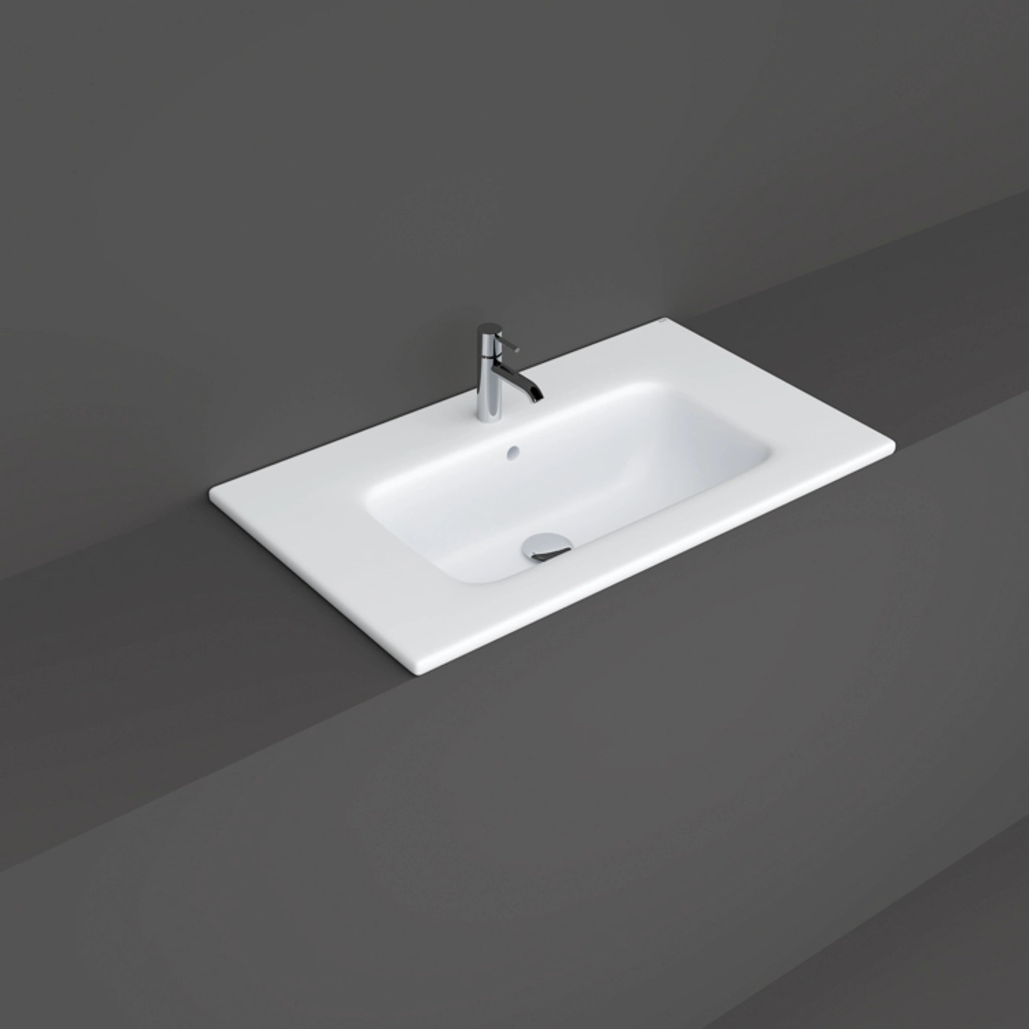RAK-JOY JOYDI08101WH 81x46cm rectangular drop-in washbasin with one tap hole in Pure White ceramic.