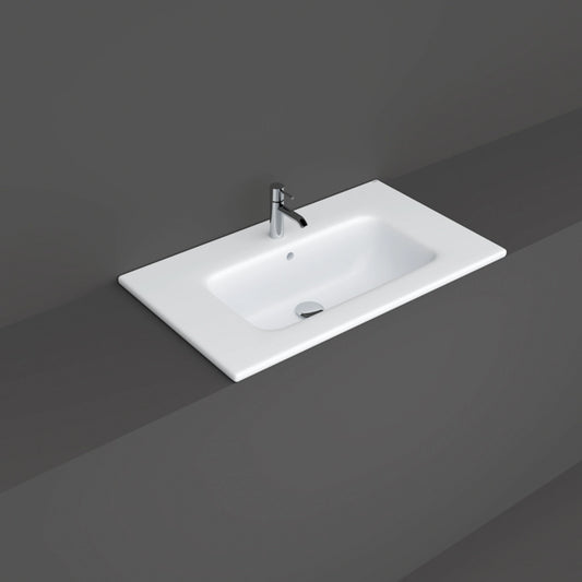 RAK-JOY JOYDI08101WH 81x46cm rectangular drop-in washbasin with one tap hole in Pure White ceramic.