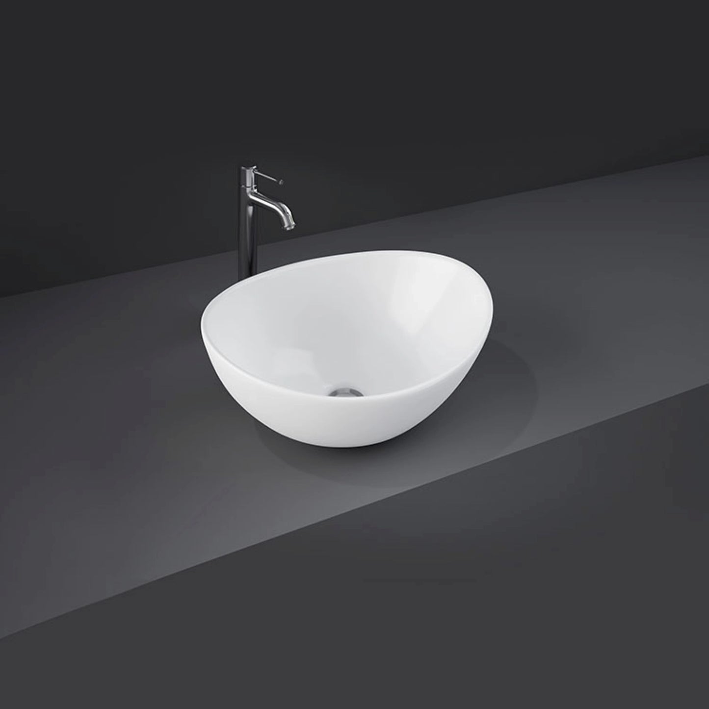 RAK-REEMA OC161AWHA 39cm oval countertop washbasin in a smooth Alpine White ceramic finish.